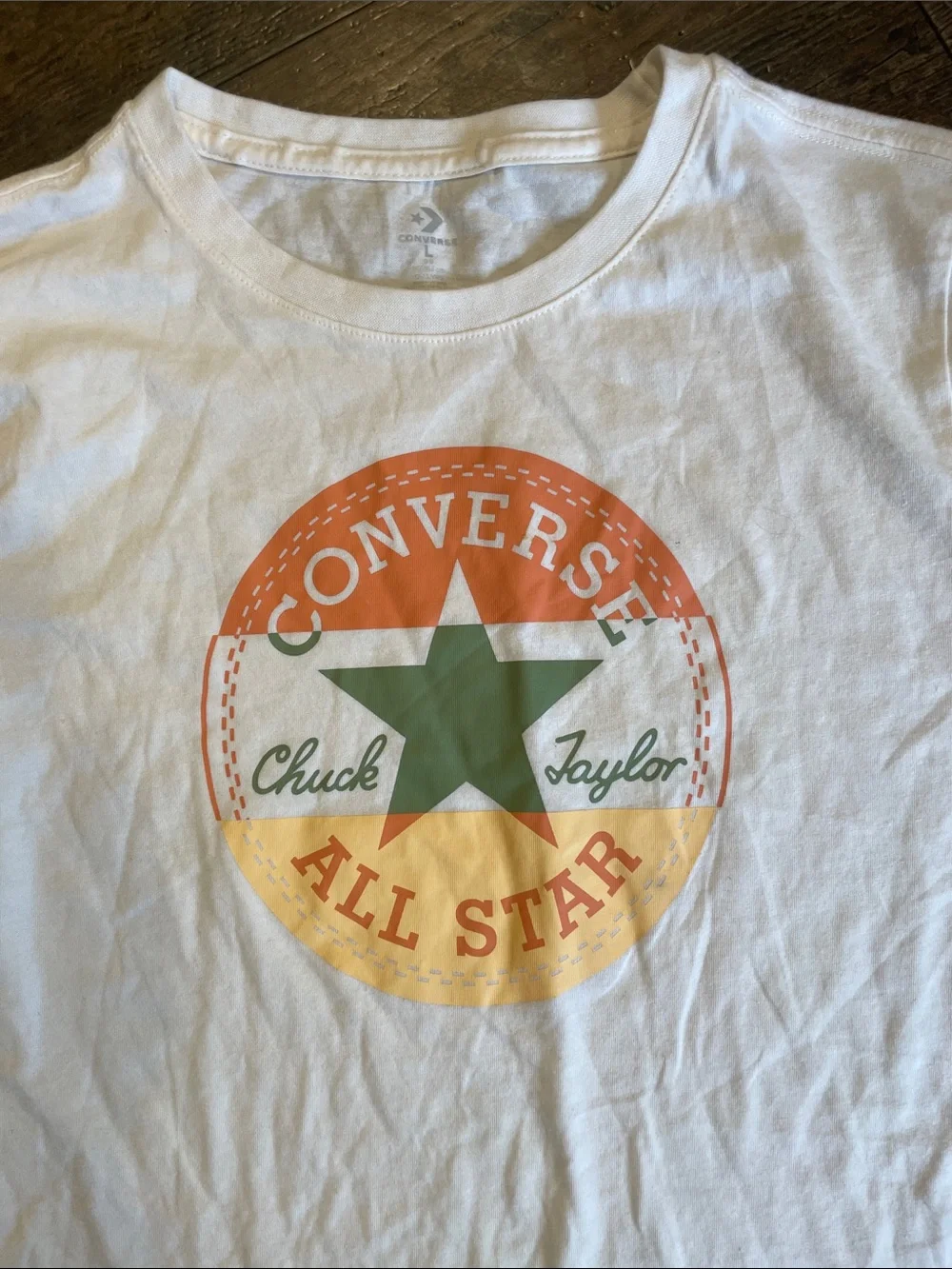 Converse Chuck Taylor Kids Unisex Beige Retro All Star Logo Short Sleeve Tee